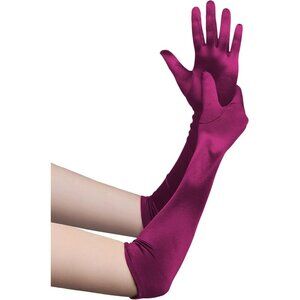Women's Winered Long Opera Party 20s Satin Glove Stretchy Arm Cover Elbow Length